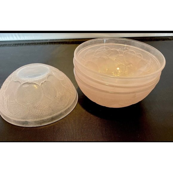 Vtg France Cafe Pink Small Fruit Dessert Bowl Frosted Depression Glass Lot of 4 - Picture 3 of 4